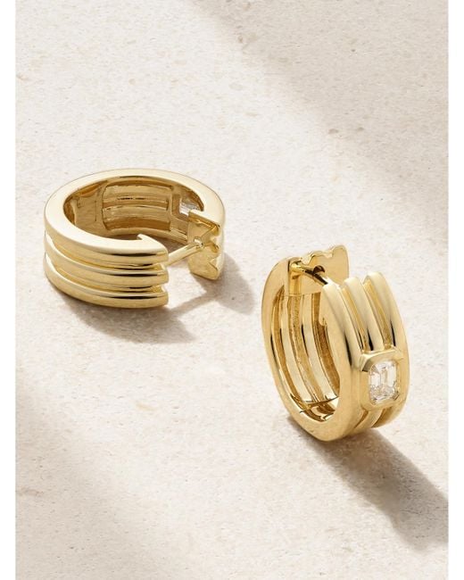 STONE AND STRAND Natural Trio Ridge 14-Karat Diamond Hoop Earrings