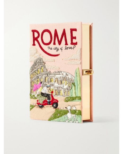 Olympia Le-Tan Pink Rome Embroidered Canvas Clutch