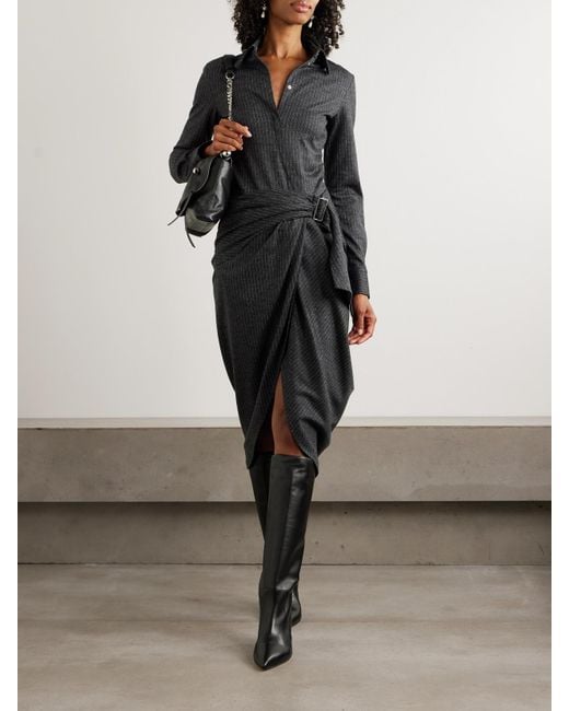 Isabel Marant Black Rosalie Draped Pinstriped Wool And Cotton-Blend Mini Dress