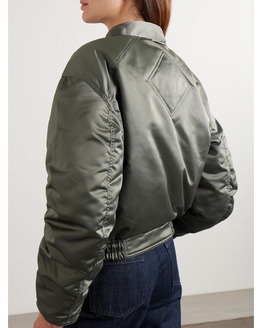 Canada Goose Green Jade Appliquéd Ruched Padded Satin Bomber Jacket
