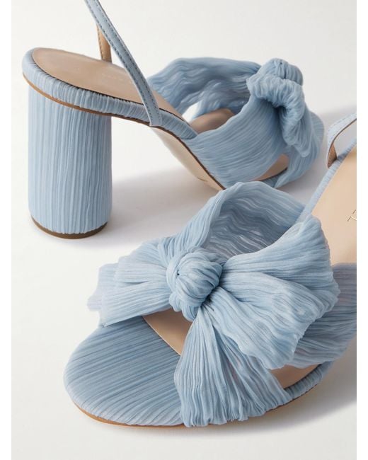 Loeffler Randall Blue Camellia Bow-Embellished Plissé-Organza Sandals