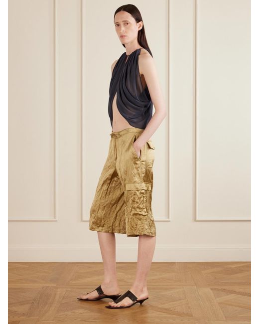 Aflalo Blue Reysa Gathered Silk-Crepe Top