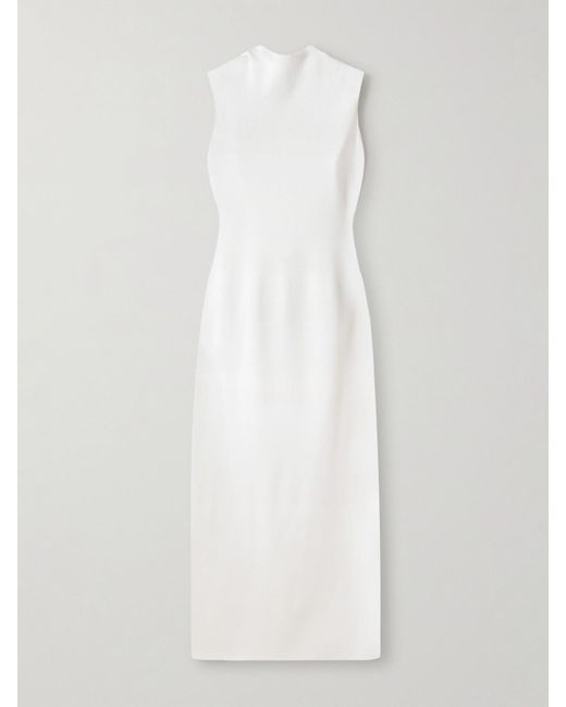 Cult Gaia White Deirdra Embellished Open-Back Draped Knitted Midi Dress