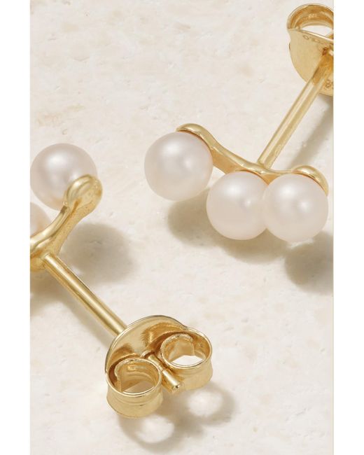 Mateo Natural Trio 14-Karat Pearl Earrings