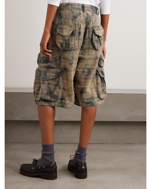 R13 Green Checked Distressed Cotton-Flannel Cargo Shorts
