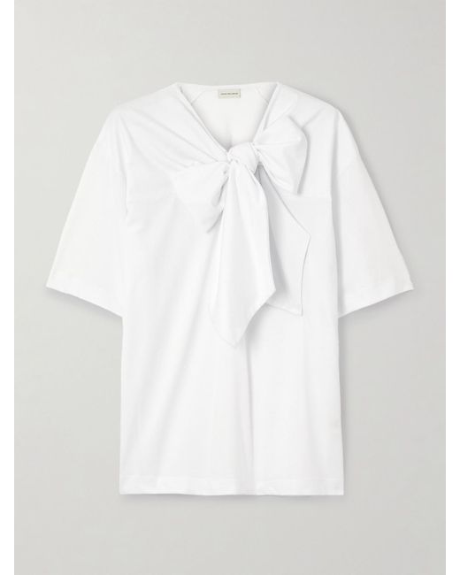 Dries Van Noten White Oberteil Aus Biobaumwoll-Jersey Mit Schleife