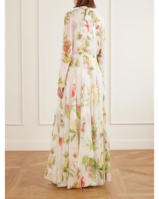 Oscar de la Renta Metallic Chiné Dominican Floral-Print Silk-Chiffon Gown