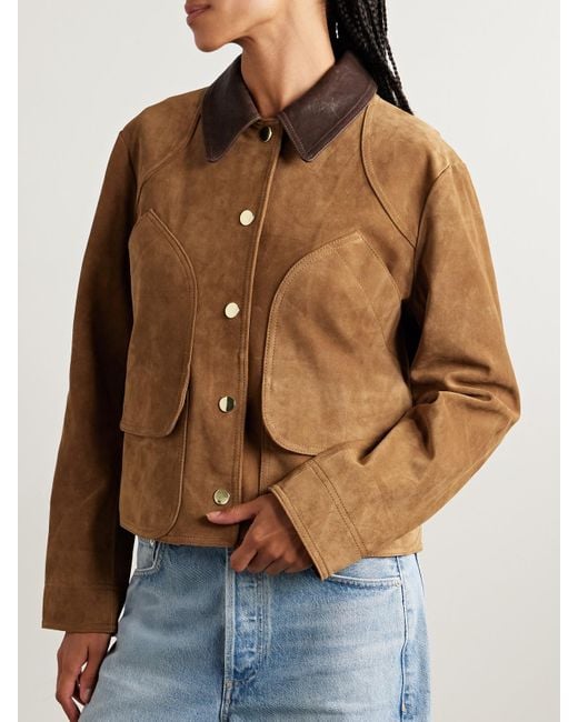 Veronica Beard Brown Walters Leather-Trimmed Suede Jacket
