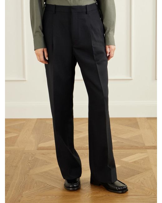 Auralee Blue Wool And Cotton-Blend Straight-Leg Pants