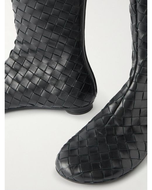 Bottega Veneta Black Atomic Intrecciato Leather Ankle Boots