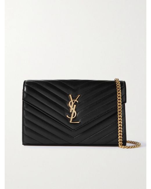Saint Laurent Black Cassandre Schultertasche Aus Strukturiertem Matelassé-Leder