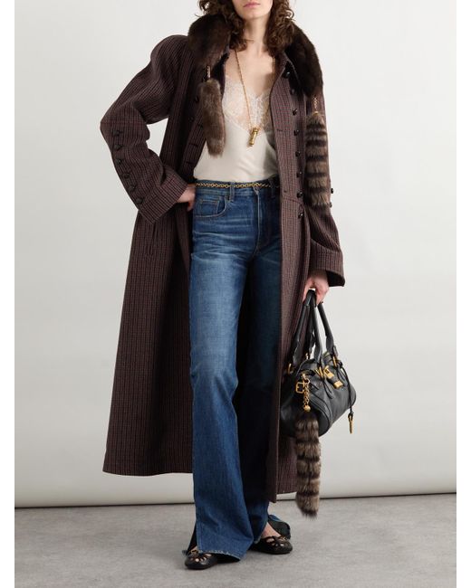Manteau À Double Boutonnage En Laine Mélangée À Carreaux Et À Ceinture Chloé en coloris Brown