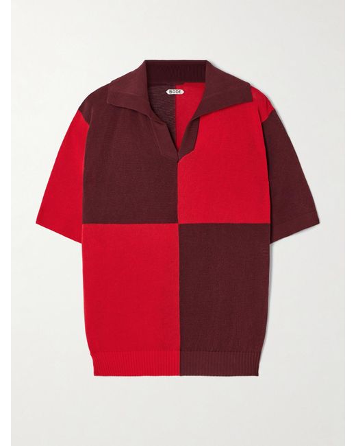 Bode Red Zweifarbiges Oversized-Polohemd Aus Baumwolle
