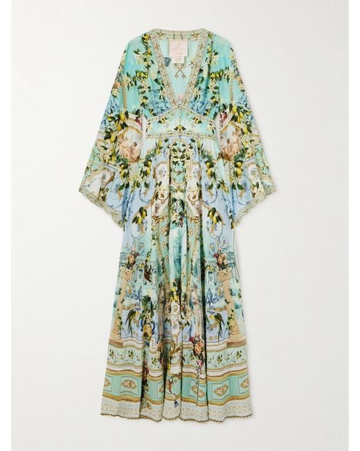 Camilla Green The Lotus Crystal-Embellished Printed Silk-Satin Maxi Dress