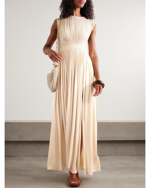Zimmermann Natural Hypnotic Gathered Paneled Jersey Maxi Dress
