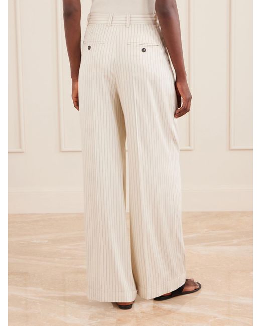 FRAME White Avenue Pleated Striped Woven Wide-Leg Pants