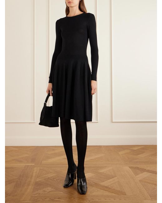 Totême Black Jersey Draped Knee-Length Dress