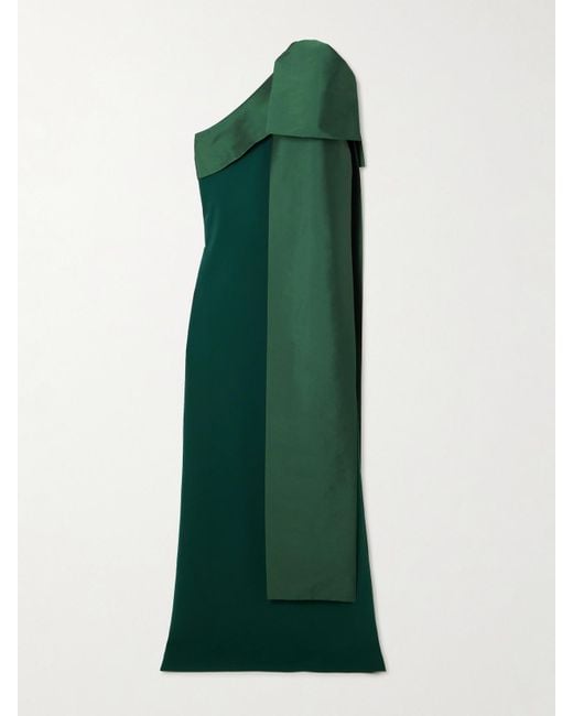 BERNADETTE Green Adrian One-Shoulder Bow-Detailed Crepe And Taffeta Gown
