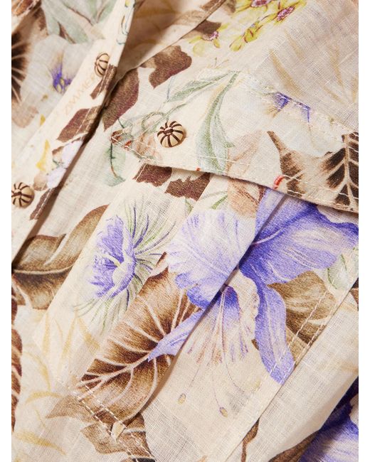 Zimmermann Natural Coco Belted Printed Linen Playsuit