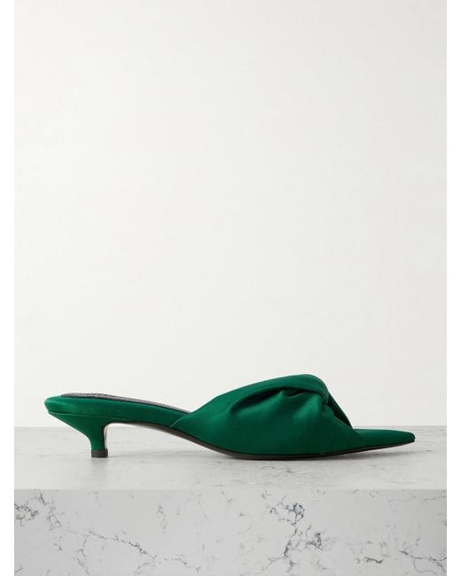 Carven Green Knotted Satin Mules