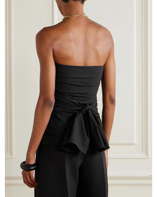 Proenza Schouler Black Lena Strapless Gathered Cotton-Blend Poplin Top