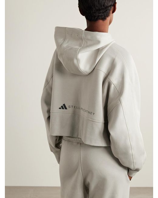 Adidas By Stella McCartney Gray Verkürzter Hoodie Aus Jersey Aus Einer Biobaumwollmischung