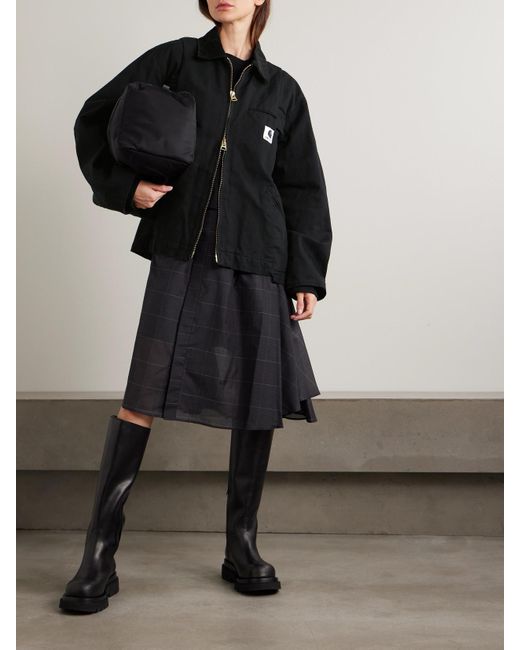 Sacai Black Carhartt Wip Duck Oversized Corduroy-Trimmed Appliquéd Cotton-Canvas Jacket
