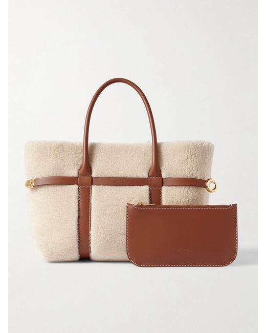 Loro Piana Natural Ghiera Small Leather-Trimmed Cashmere And Silk-Blend Fleece Tote