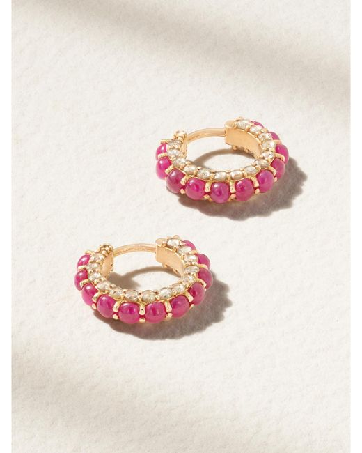 Ileana Makri Pink Streamflow 18-Karat Rose, Ruby And Diamond Hoop Earrings