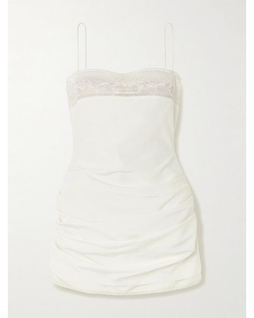 Magda Butrym White Lace-Trimmed Gathered Silk Mini Dress