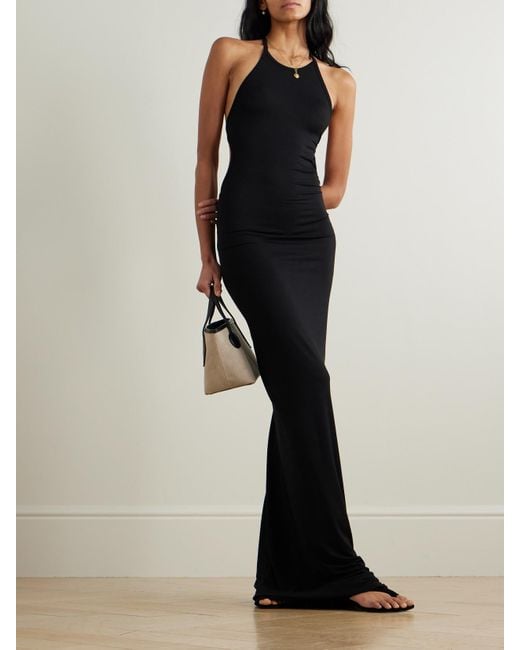 ÉTERNE Black Vivian Stretch-Modal Jersey Halterneck Maxi Dress