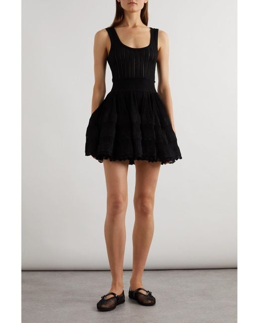 Alaïa Black Ribbed Pointelle-Knit Mini Dress