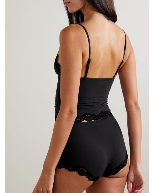 Skims Black Fits Everybody Lace Triangle Cami And Boy Short Set