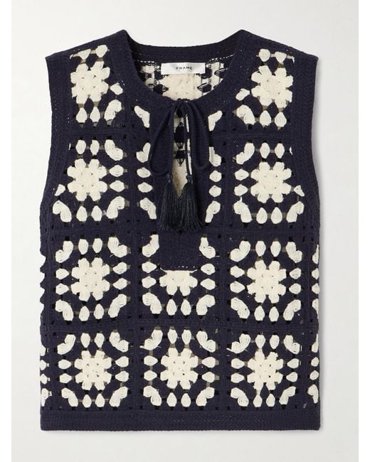 FRAME Blue Tanktop Aus Einer Gehäkelten Baumwollmischung Mit Troddeln