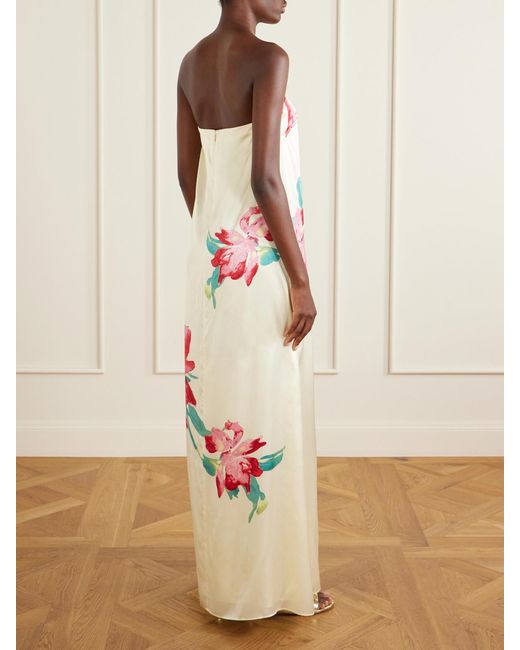 Rebecca Vallance White Sunblush Bloom Floral-Print Silk Gown