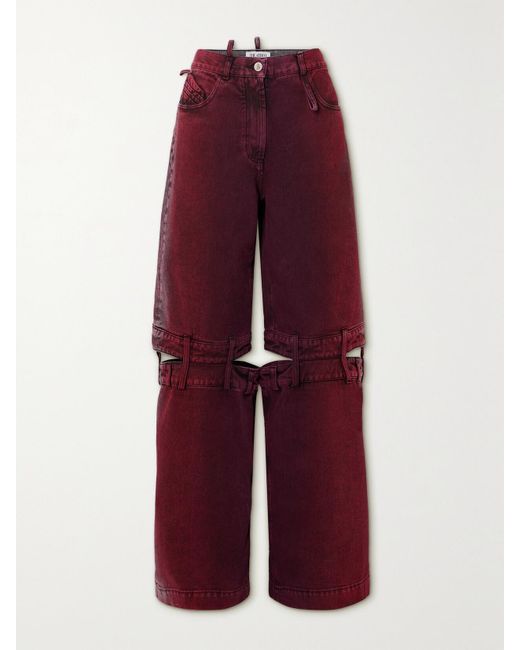 The Attico Red Ashton Cutout Mid-Rise Wide-Leg Jeans