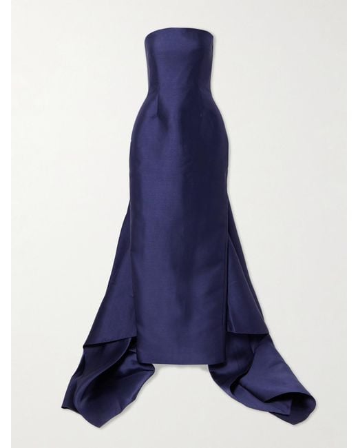 Solace London Blue Imani Strapless Pleated Twill Gown