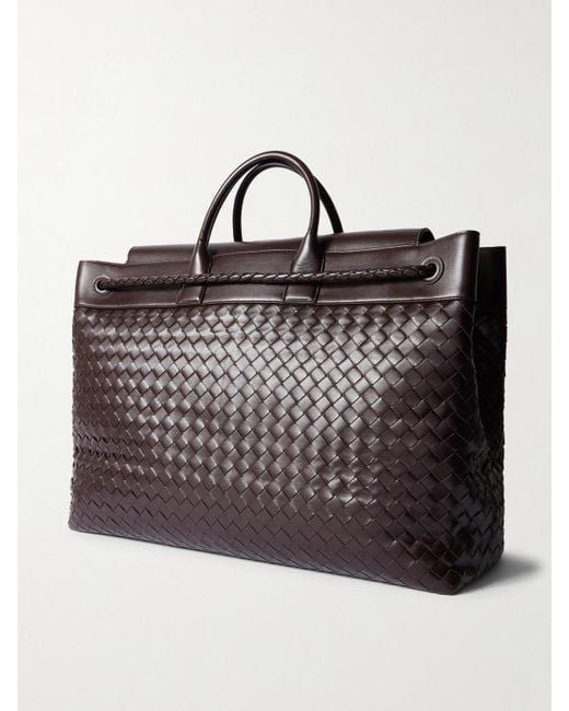 Bottega Veneta Black Avenue Maxi Leather-Trimmed Intrecciato Tote