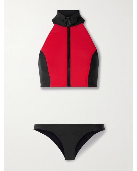 Lisa Marie Fernandez Red Lisa Marie Two-Tone Neoprene Halterneck Bikini