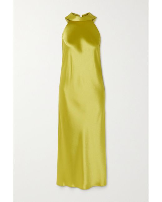 Galvan London Sienna Satin Halterneck Midi Dress in Yellow | Lyst