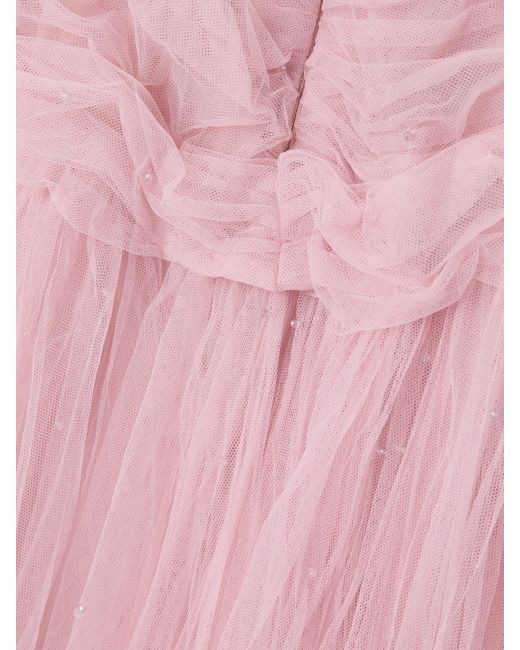 Marmar Halim Pink Strapless Bead-Embellished Plissé-Tulle Gown