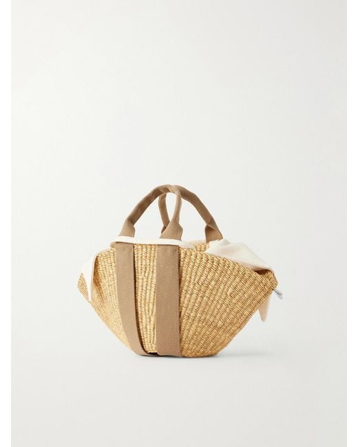 Muuñ Natural Sophie Mini Webbing-Trimmed Woven Straw Tote
