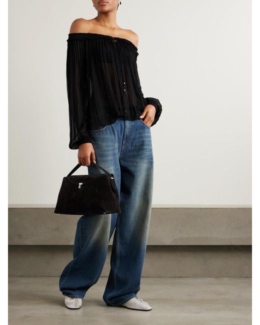 Isabel Marant Black Vutti Bluse Aus Krepon Mit Raffungen Und Verzierungen Zum Binden