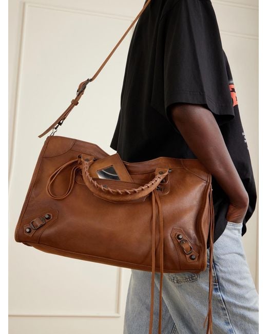 Balenciaga Brown Le City Crinkled-Leather Shoulder Bag