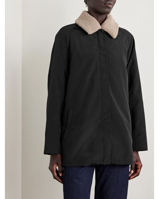 Tibi Black Oversized Fleece-Trimmed Canvas Jacket