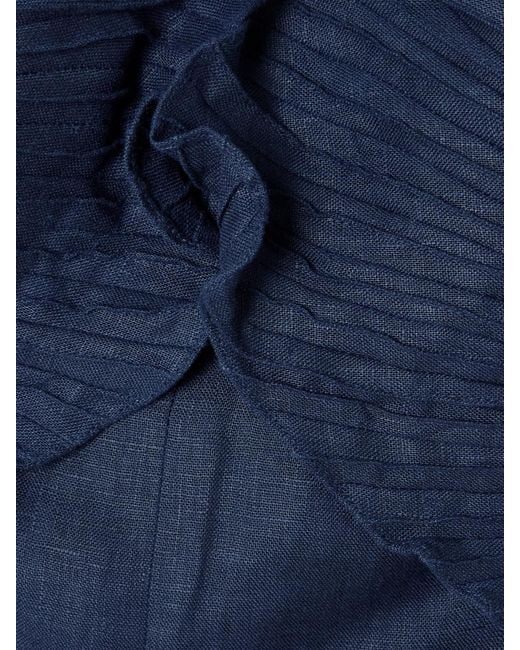 ANDRES OTALORA Blue Bajo Palmera Trägerloses Maxikleid Aus Leinen Mit Falten