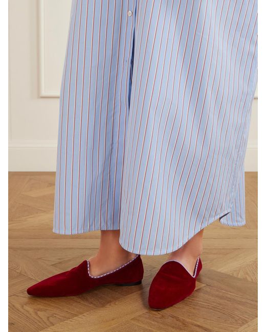 Totême Red Velvet Leather-Trimmed Velvet Loafers