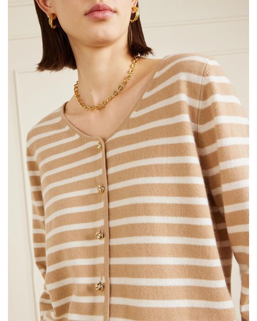 Allude Natural Striped Cashmere Cardigan