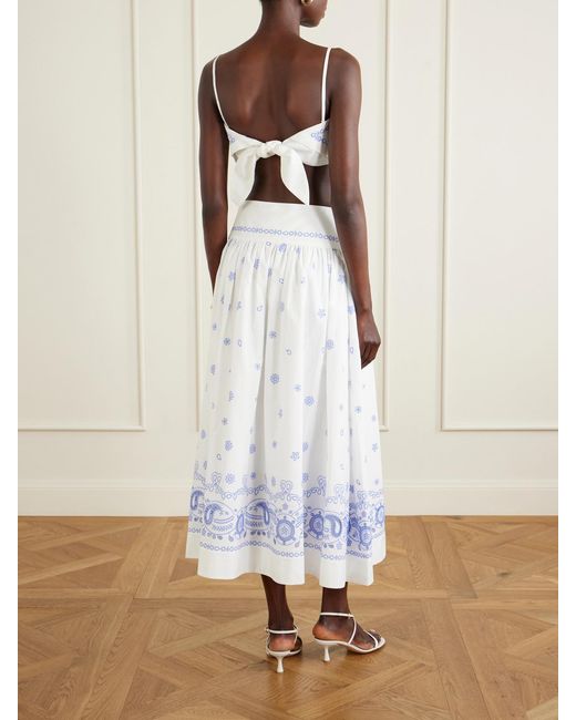 Self-Portrait Blue Tiered Embroidered Cotton-Poplin Midi Skirt