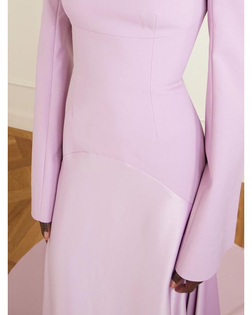 Solace London Pink Claudine Satin-Trimmed Crepe Gown